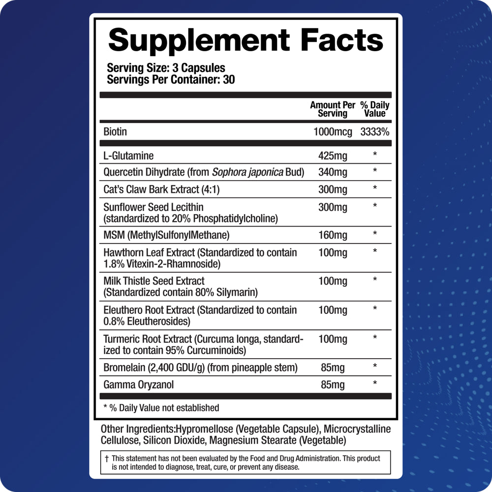 Biomatrix Leaky Gut, IBS Supplement W/ L-Glutamine, Turmeric Root - Support Mucosa | 90 Caps