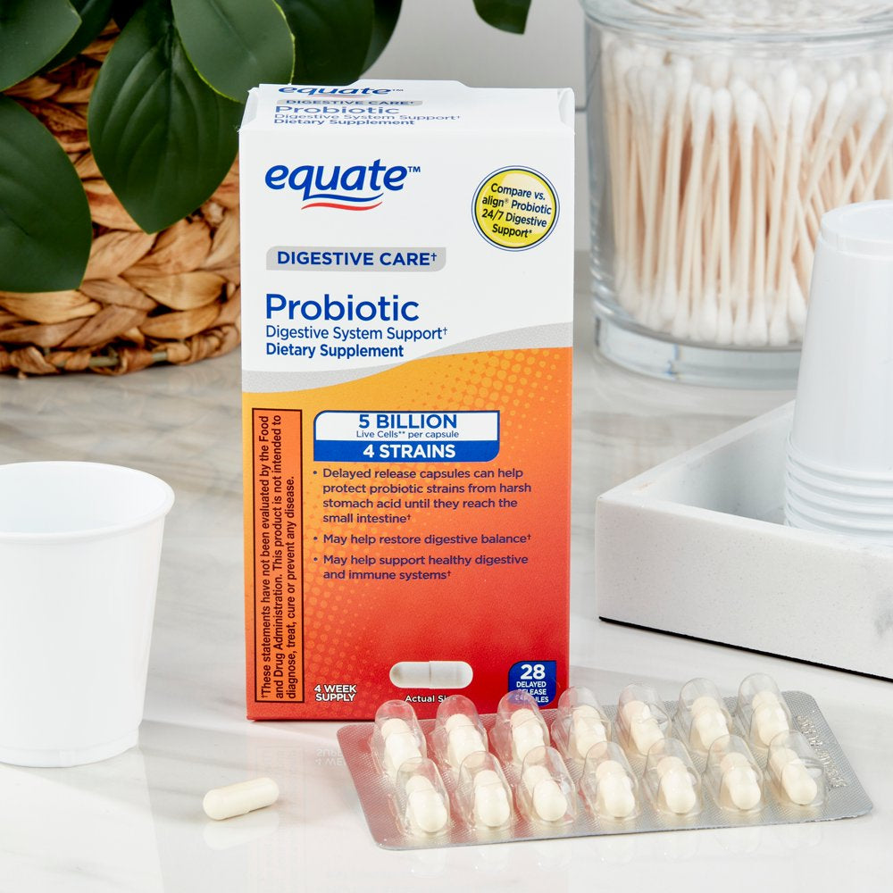 Equate Digestive Probiotic Supplement Delayed-Release Capsules, Unisex, 28 Count