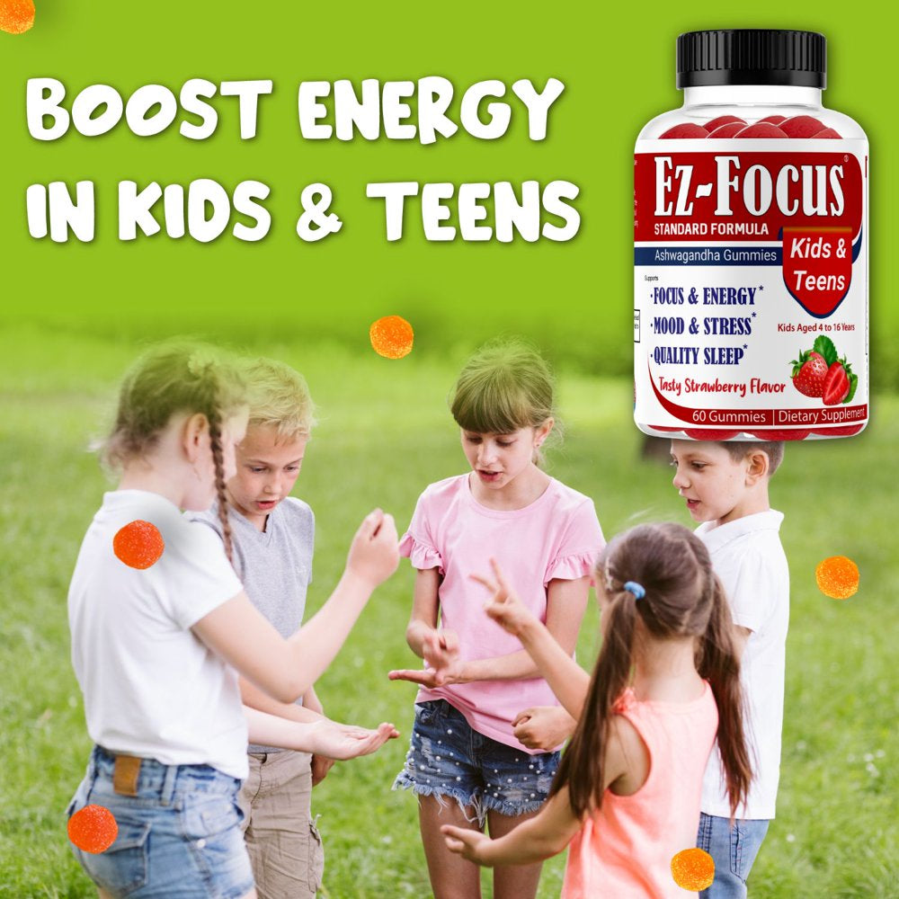 Ez-Focus Brain Booster Gummies for Kids & Teens -Brain Supplement with Omega, Support Focus, Memory, Concentration and Cognition - Vegan, Non-Gmo - 60 Gummies by Celebrity Lifestyle