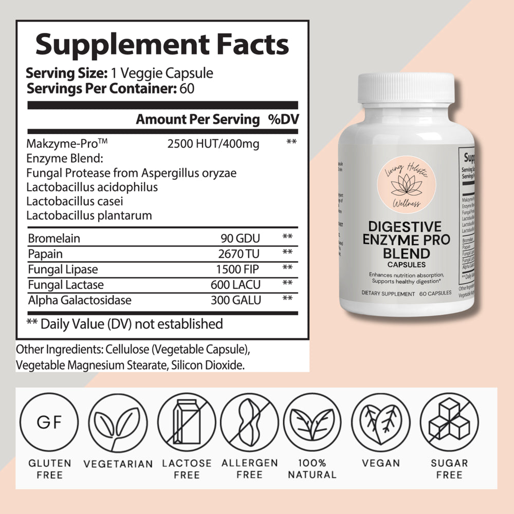 Digestive Enzyme Capsules - Aids Digestive System- Breaks down Carbohydrates Reduce Bloating Gas Digestive Enzymes Pills-Natural Immune System Booster -