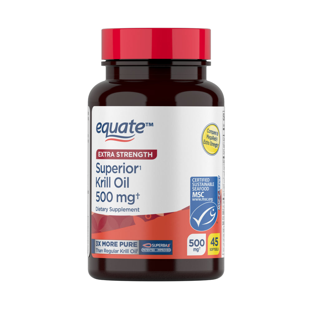 Equate Extra Strength Krill Oil Dietary Supplement, 500 Mg, 45 Count