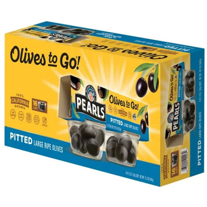 Pearls Olives to Go, Large Ripe Pitted, Black Olives, 1.2 Oz, 16-Cups