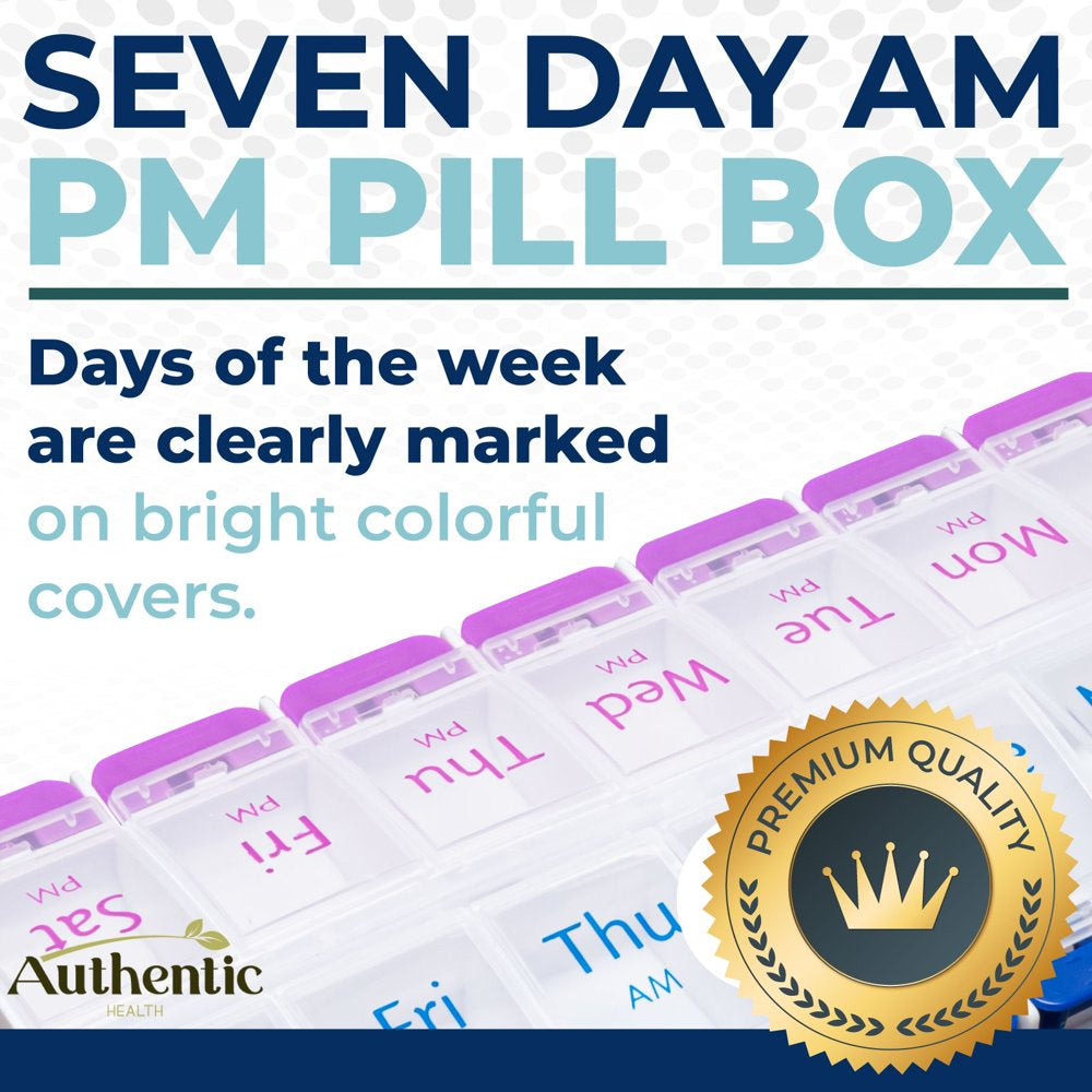 Authentic Health Pill Box, 7 Day, A.M-P.M, Easy Open, Case Organizer