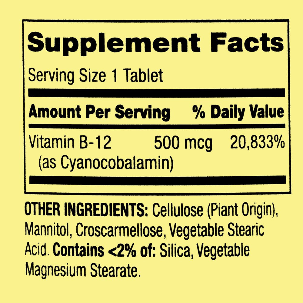 Spring Valley Vitamin B12 Tablets, 500 Mcg, 100 Count