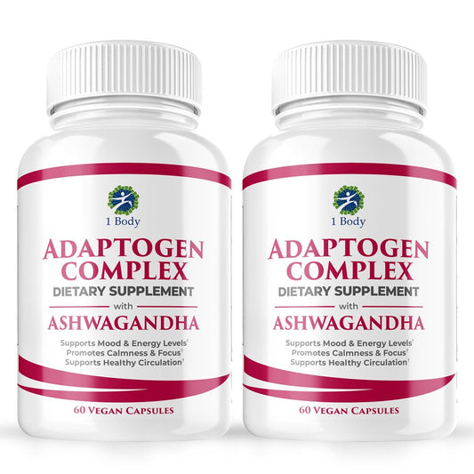 (2 Bottles) 1 Body Adaptogen Complex Cortisol Manager Vegan Capsules - Rhodiola Rosea, Magnesium, Ginger Root Extract, Ashwagandha, Schizandra Berry, Licorice & More - Nutricity.com.au