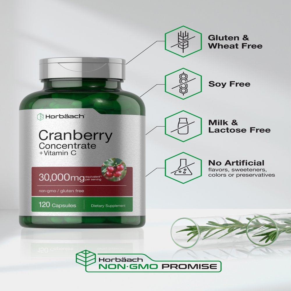 Cranberry + Vitamin C Capsules | 30,000Mg | 120 Count | by Horbaach