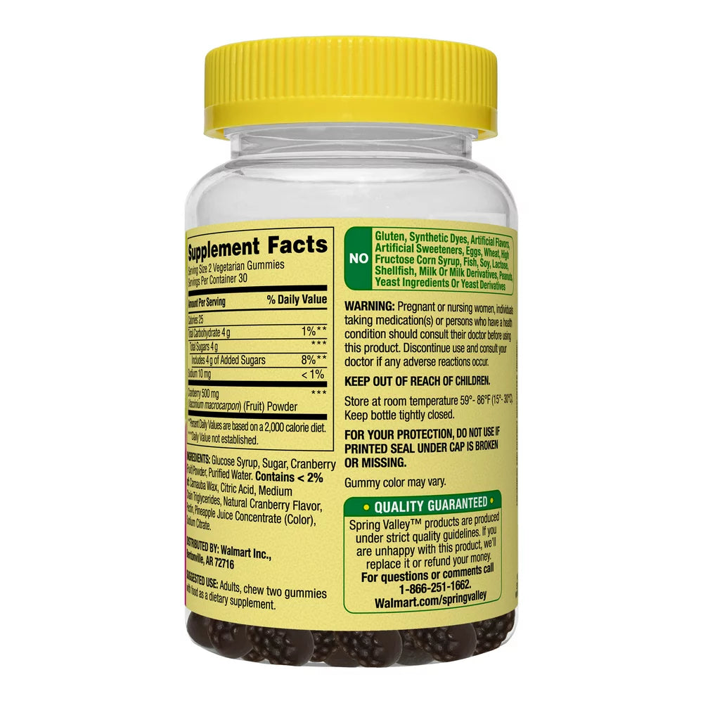 Spring Valley Cranberry Gummies Dietary Supplement, 500 Mg, 60 Count