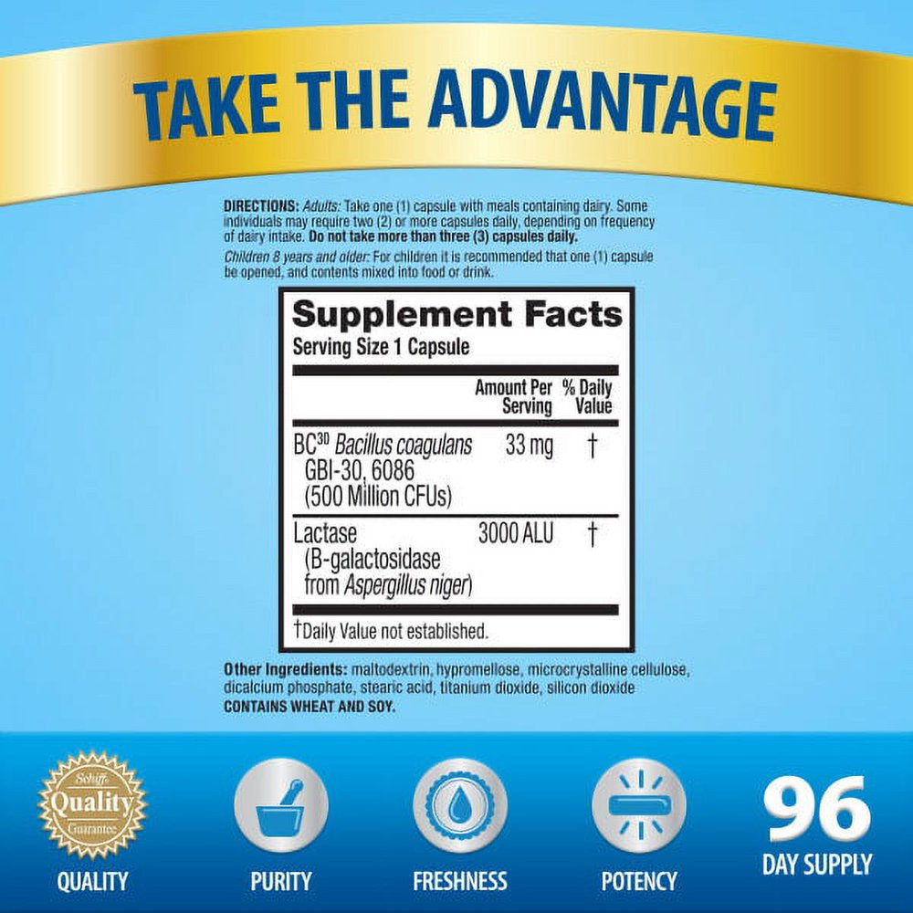 Digestive Advantage Lactose Defense Formula Probiotic, Digestive Enzyme Supplement, 96 Capsules (Pack of 3)