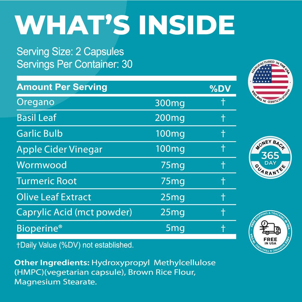 Candida Cleanse Fungus Eliminator, Powerful Oregano Supplement with Caprylic Acid and Oregano Oil Organic by Purehealth Research