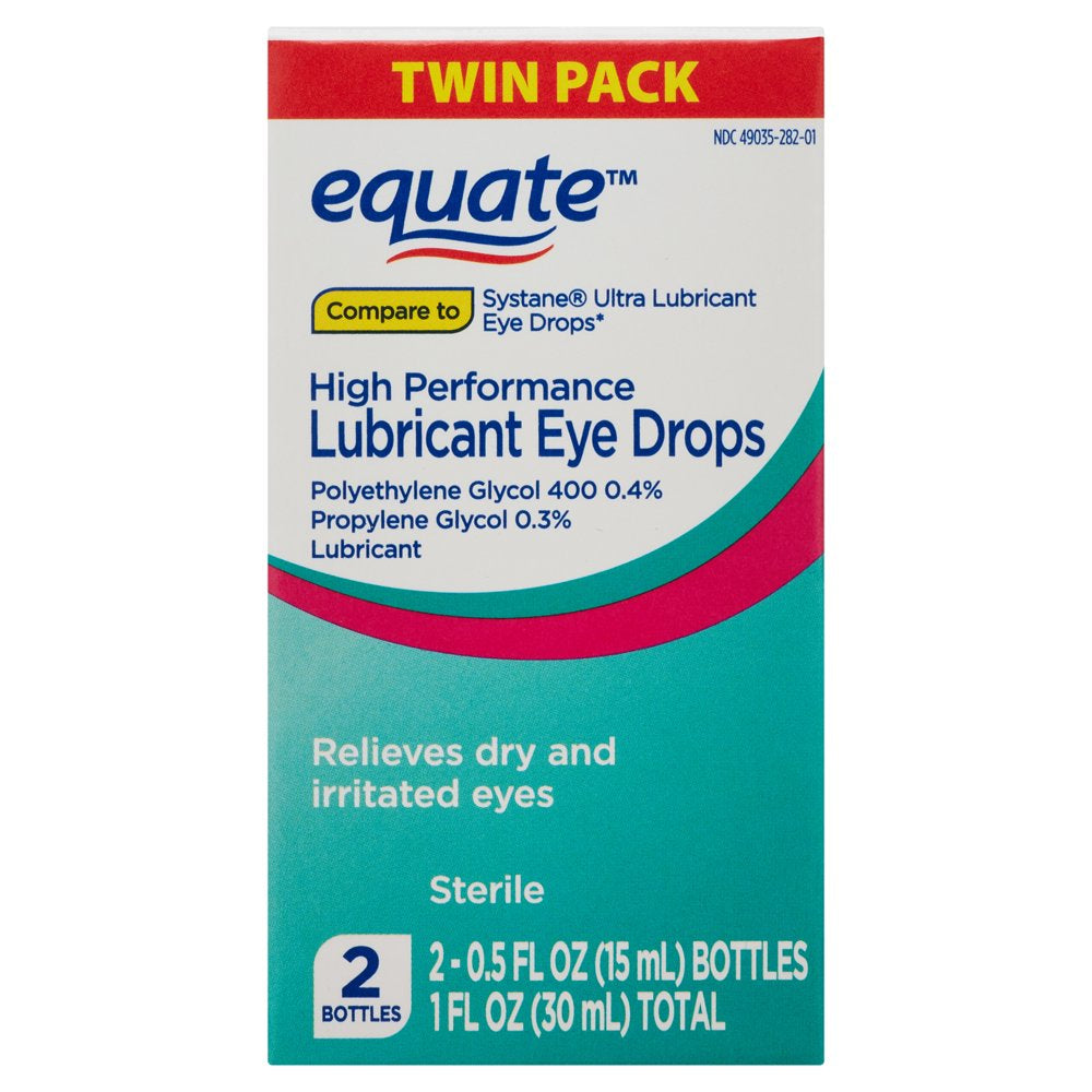 Equate High Performance Lubricant Eye Drops, 0.5 Fl Oz, Twin Pack