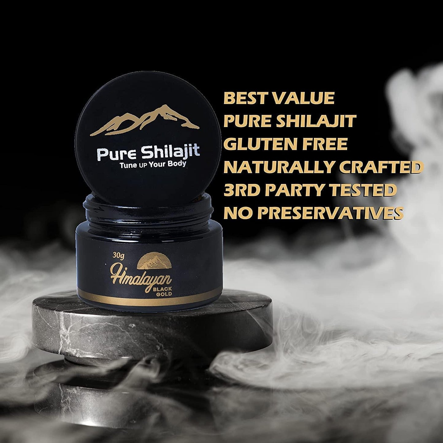 cure with pure Shilajit, Soft and Potent 1 oz/30 Gram Shilajat Resin with Anti-Aging, High Nutritional Potency, Source of Fulvic Acid, Pure Black Resin/Gold (Pack of 1)
