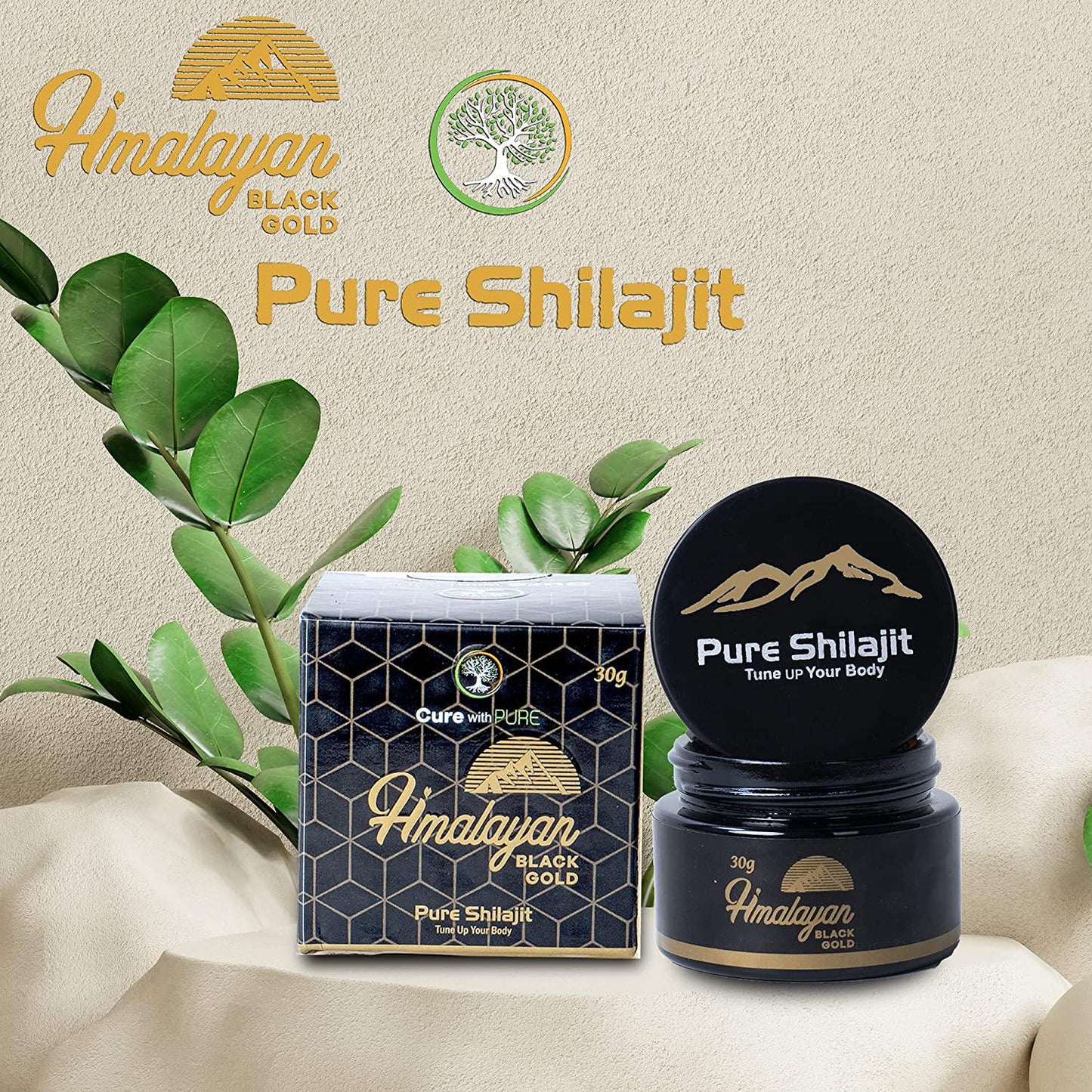cure with pure Shilajit, Soft and Potent 1 oz/30 Gram Shilajat Resin with Anti-Aging, High Nutritional Potency, Source of Fulvic Acid, Pure Black Resin/Gold (Pack of 1)