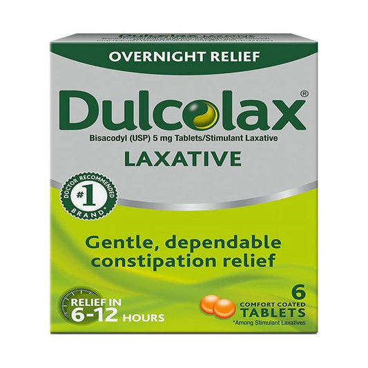 Dulcolax Stimulant Laxative, Gentle Overnight Constipation Relief, Bisacodyl 5Mg Tablets, 6 Ct