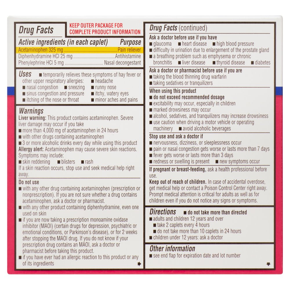 Equate Maximum Strength Severe Allergy plus Sinus Headache Caplets, 20 Count