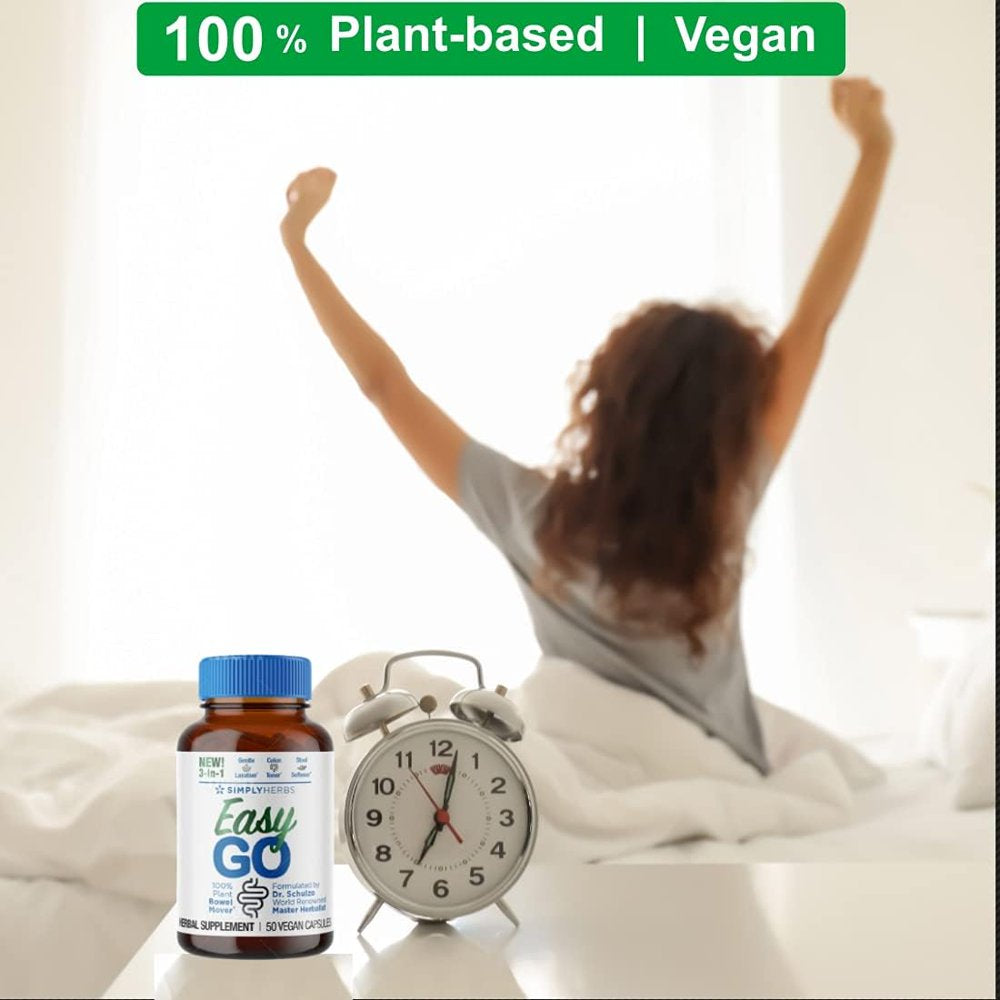 Dr. Schulze'S Easy GO Bowel Mover - Formulated Gentle Laxative, Colon Toner & Stool Softener | 100% Plant Natural Bowel Cleanse - Promotes Regular & Complete Bowel Movements - 50 Count Vegan