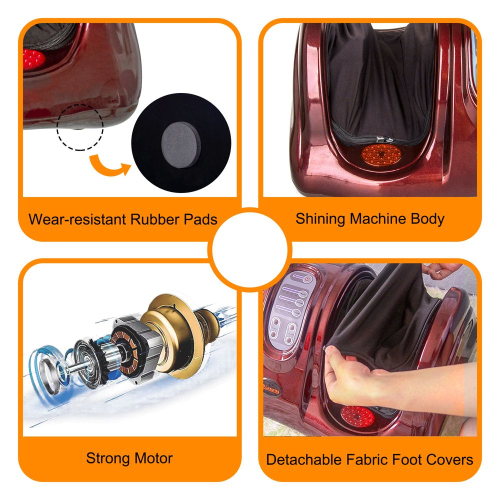 Electric Shiatsu Foot Massager with Remote for Pain Relief, Deep Kneading Rolling Feet and Calf Massager, Leg Circulation Machine for Plantar Fasciitis and Neuropathy, Men Women Gifts, Red