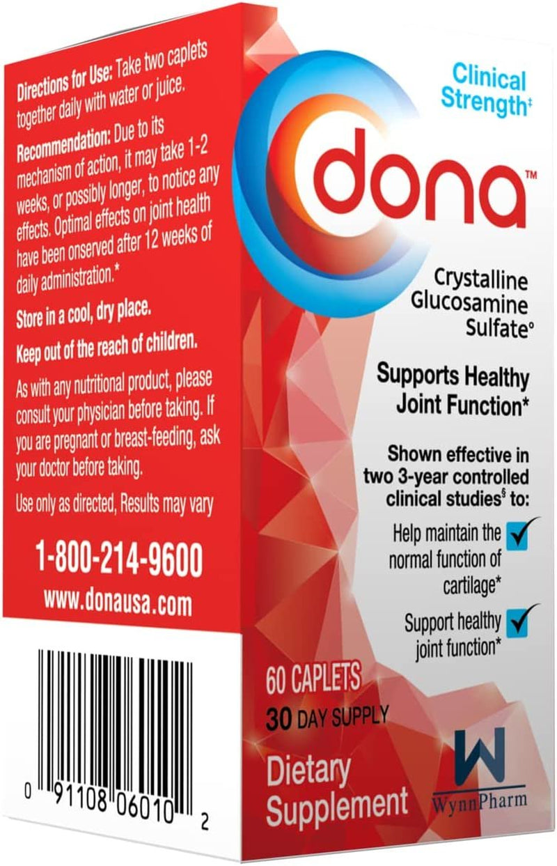 DONA Crystalline Glucosamine Sulfate, 750 Mg, Joint Supplement Pills for Knee Comfort & Joint Health Support, 750 Mg, 60 Count 3 Pack