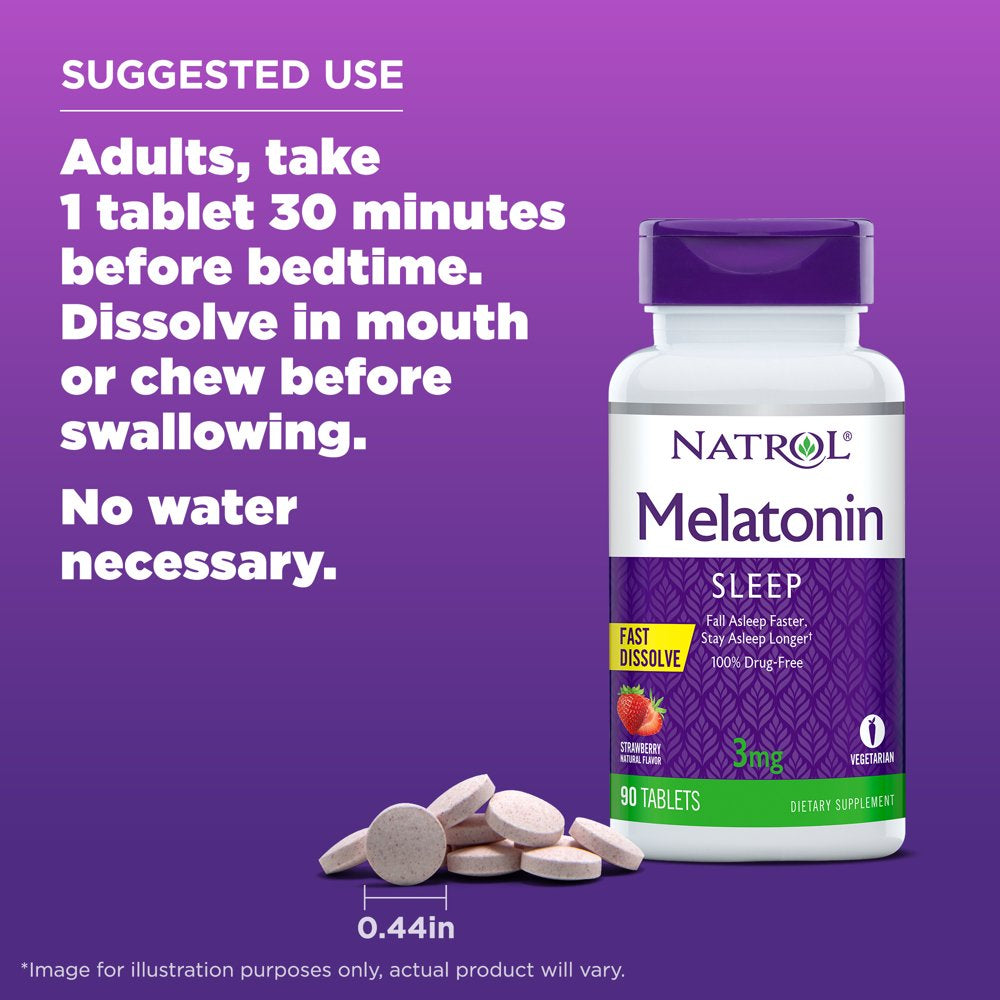 Natrol Melatonin Fast Dissolve Sleep Aid Tablets, Strawberry, Drug-Free, 3Mg, 90 Count