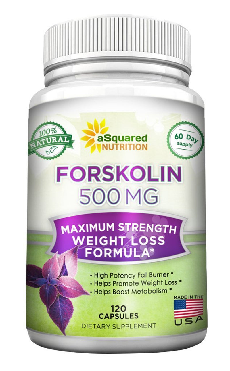Asquared Nutrition 100% Natural Forskolin 500Mg Max Strength - 120 Capsules - Forskolin Extract Supplement for Weight Loss, Coleus Forskohlii Root 20% Forskolin Diet Pills