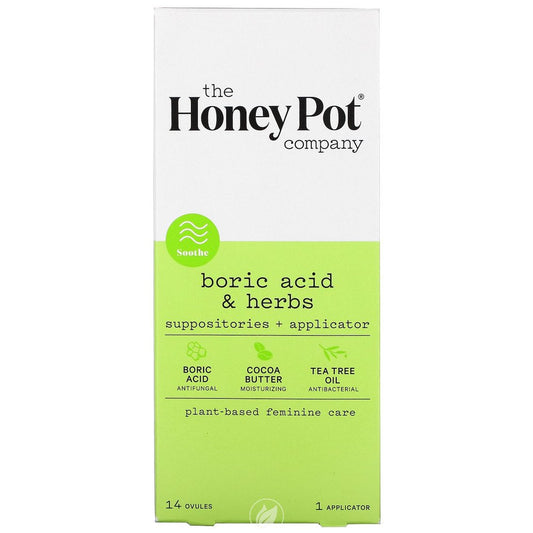 (2 Pack) the Honey Pot Company, Boric Acid & Herbs, Suppositories + Applicator, 14 Ovules, 1 Applicator - Nutricity.com.au