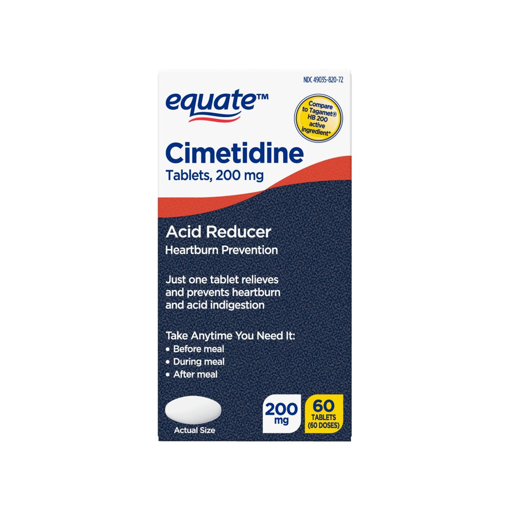 Equate Cimetidine Tablets 200 Mg, Acid Reducer,60 Count