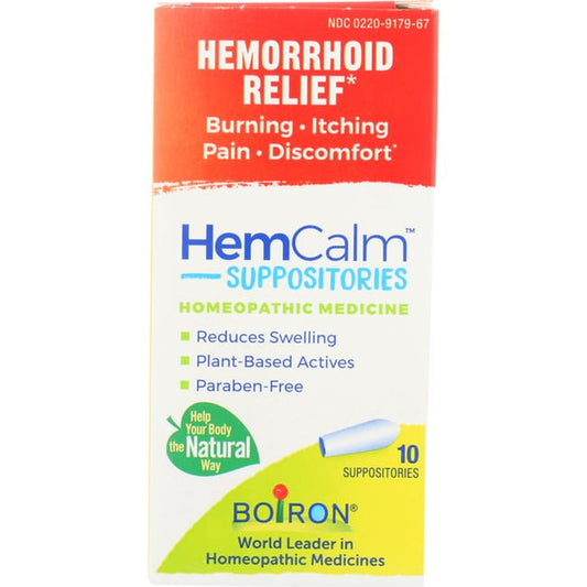 Boiron Hemcalm Suppositories, Homeopathic Medicine for Hemorrhoid Relief, Burning, Itching, Pain, Discomfort, 10 Count