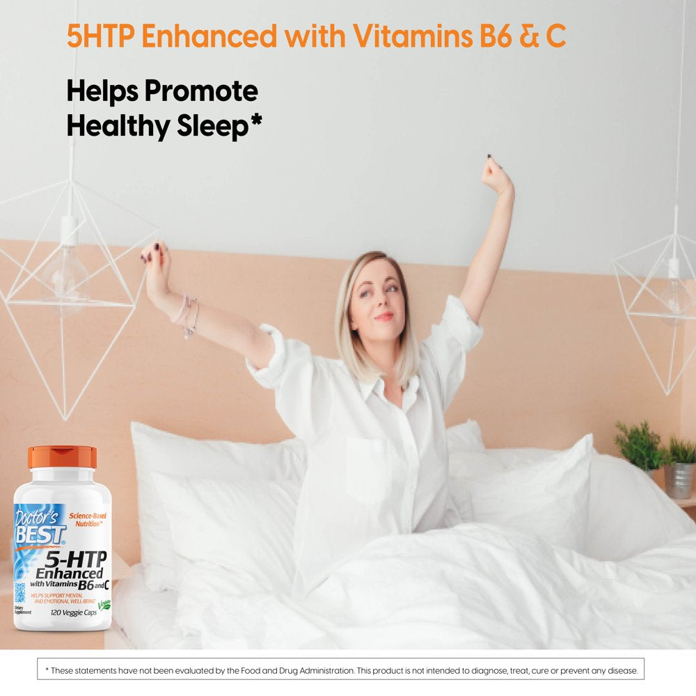Doctor'S Best 5-HTP Enhanced with Vitamins B6 and C, Non-Gmo, Vegan, Gluten Free, Soy Free, 120 Veggie Caps