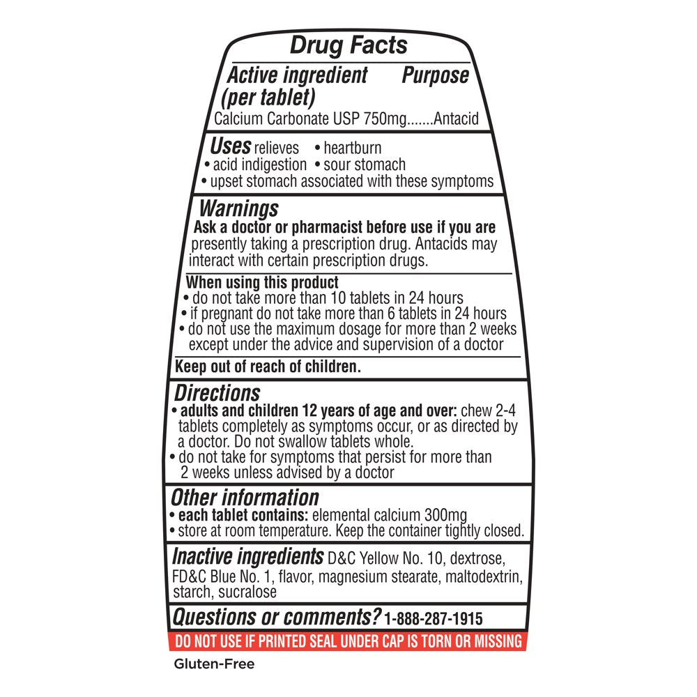 Equate Extra Strength Antacid Chewable Wintergreen Tablets, over the Counter, 750 Mg, 96 Ct