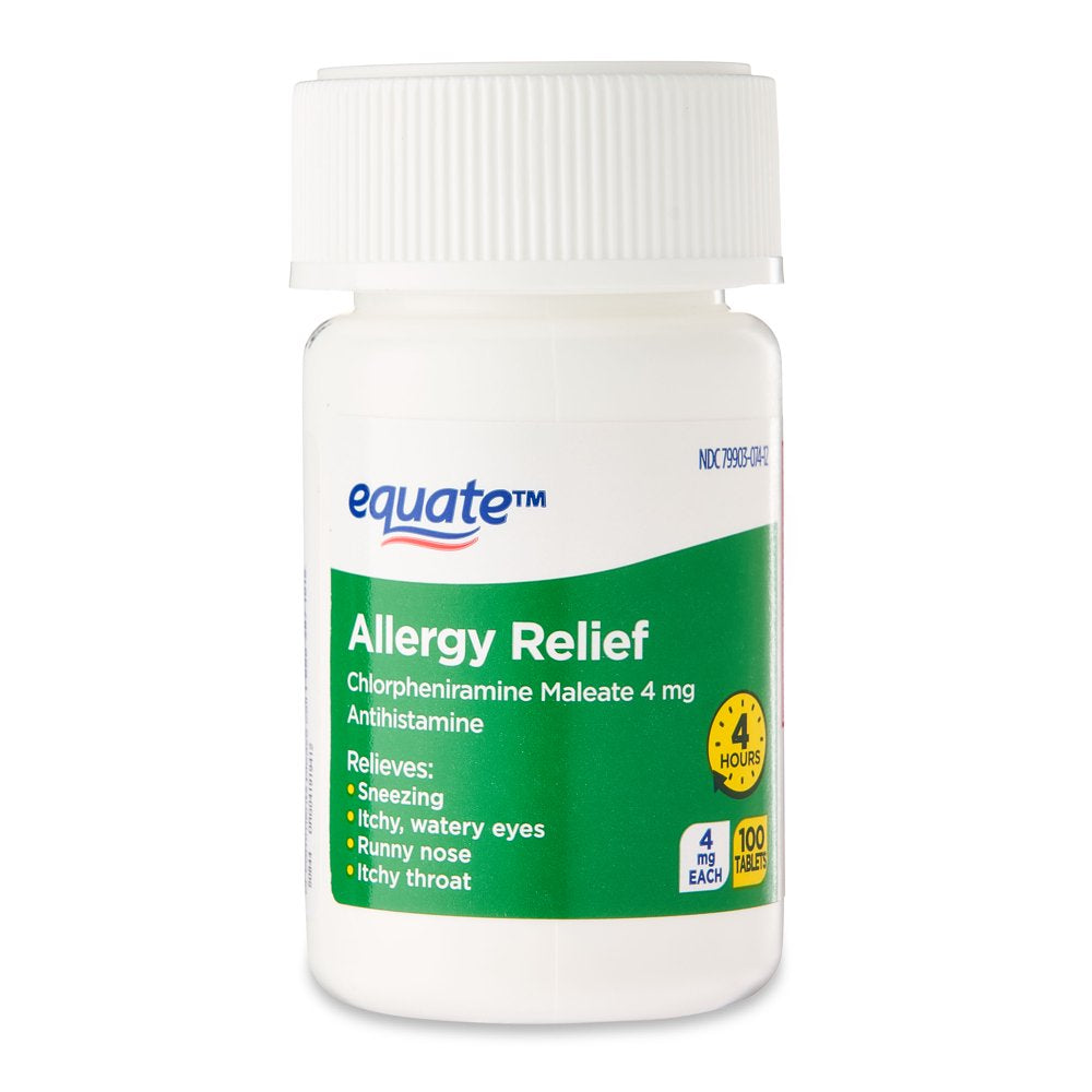 Equate Allergy Relief Medicine, Chlorpheniramine Tablets, 100 Count