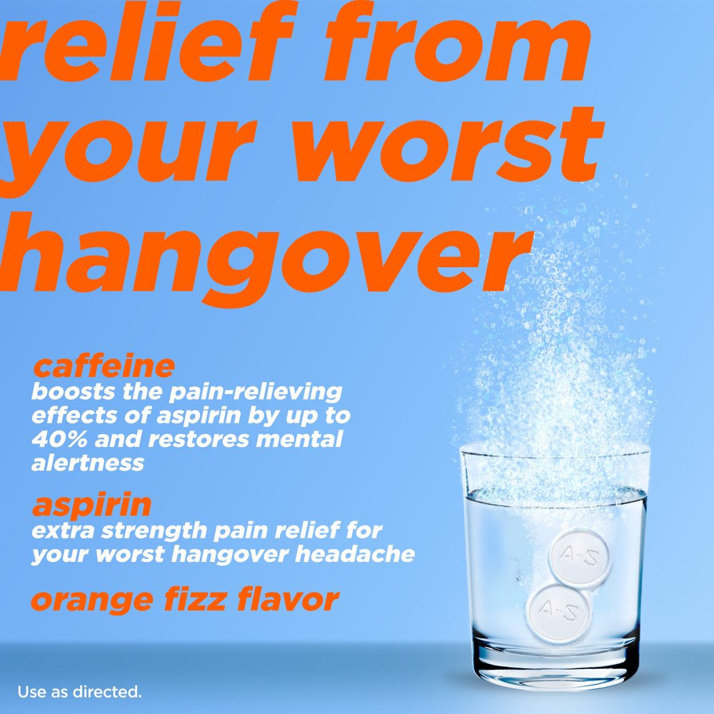 Alka-Seltzer Effervescent Hangover Relief, Aspirin, Caffeine, 20 Count