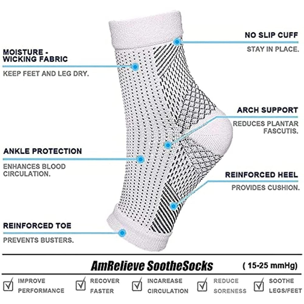 4Pairs Neuropathy Socks for Women and Men, Soothe Relief Compression Socks, Ankle Brace for Plantar Fasciitis Sleeve Soothe-Black B L/XL