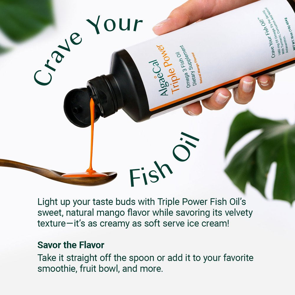 Algaecal Omega 3 Fish Oil with 1200Mg EPA and DHA, Burp-Free Mango Flavor