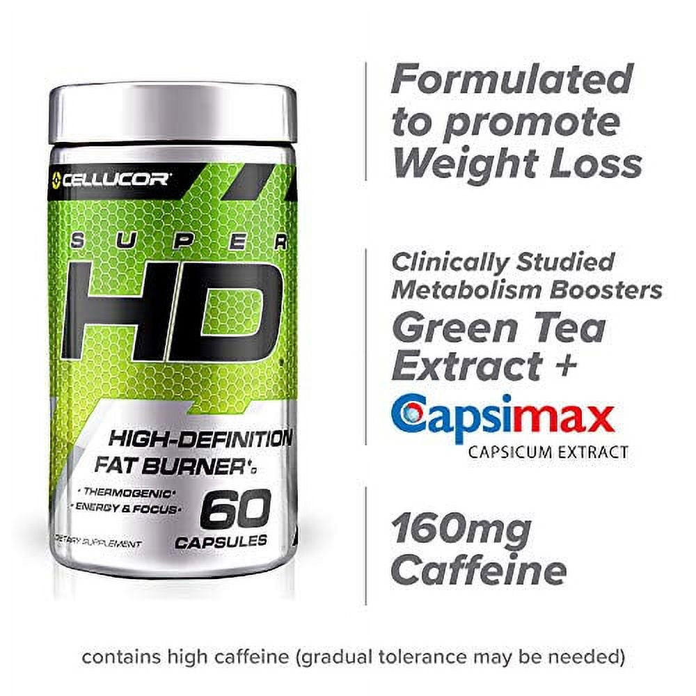 CELLUCOR Superhd Thermogenic for Men & Women - Body Support, Improve Focus, Increase Energy - Premium Acetyl L-Carnitine, Green Tea Extract, Capsimax Cayenne Pepper, & More - 60 Diet Pills