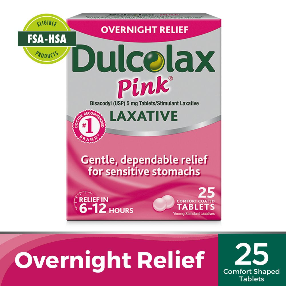 Dulcolax Pink Stimulant Laxative Tablets, Overnight Relief (25Ct)