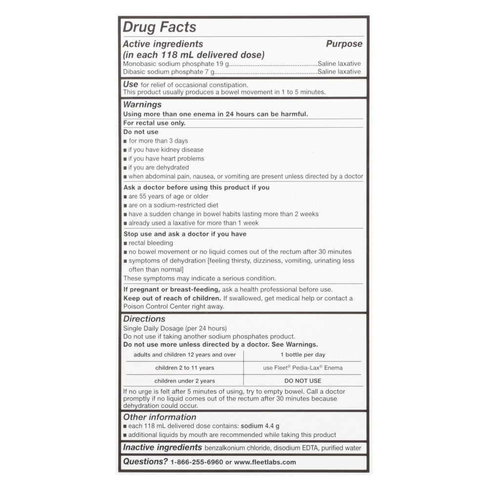 Fleet Laxative Saline Enema for Adult Constipation, 4.5 Fl Oz, 4 Bottles