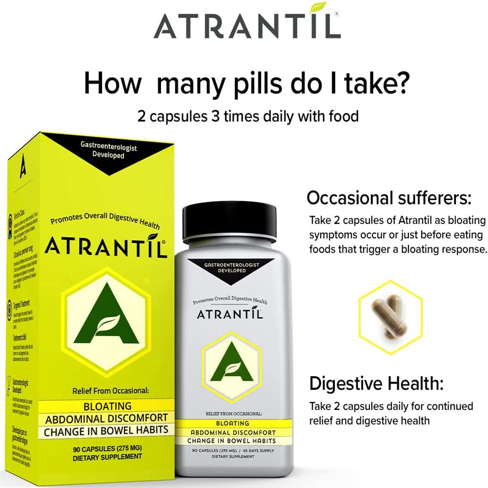 Atrantil 90 Capsules-Antioxidant Packed Polyphenol for Bloating and Gas Relief, Abdominal Discomfort, Constipation, Diarrhea, Postbiotic, Change in Bowel Habits and Everyday Digestive Health