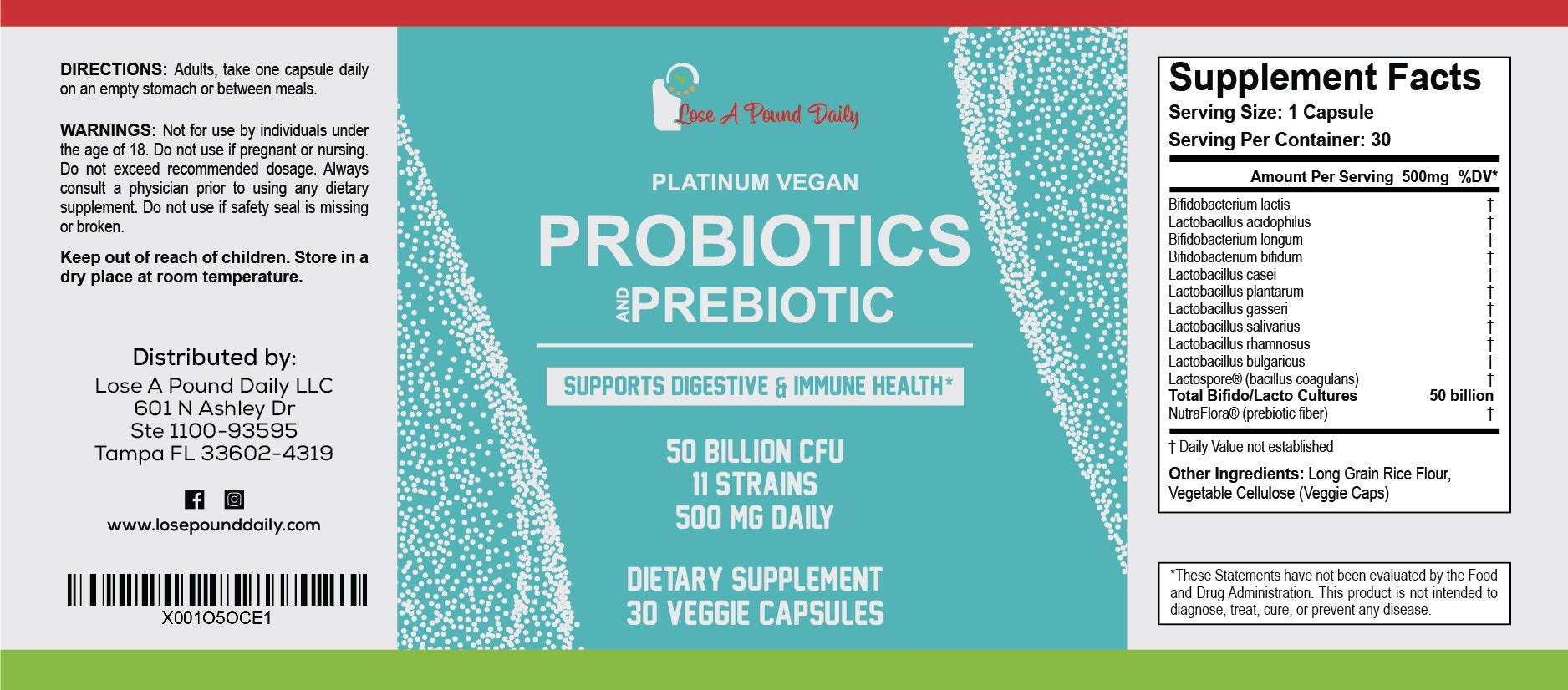 Lose a Pound Daily Platinum Vegan Probiotic and Delayed Release Prebiotic, 30 Veggie Capsules