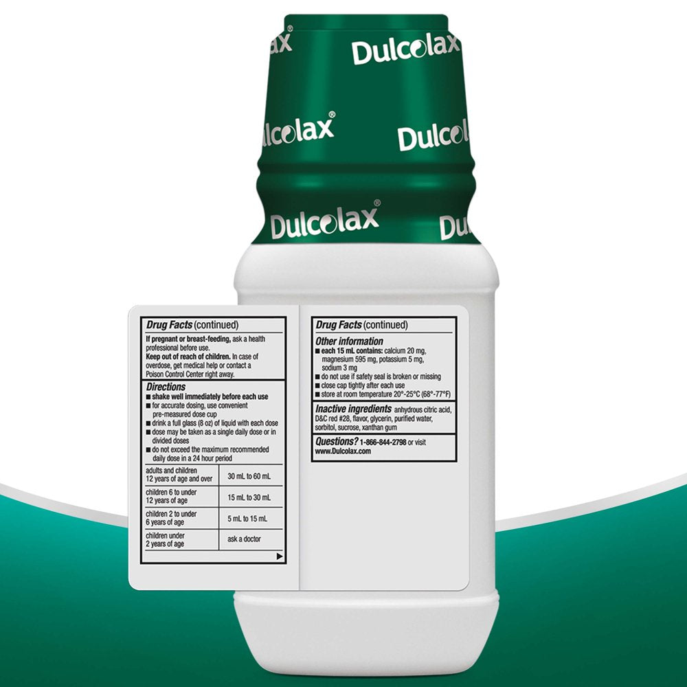 Dulcolax Stimulant Free Liquid Laxative for Gentle, Fast Constipation Relief Cherry Flavor 12Oz