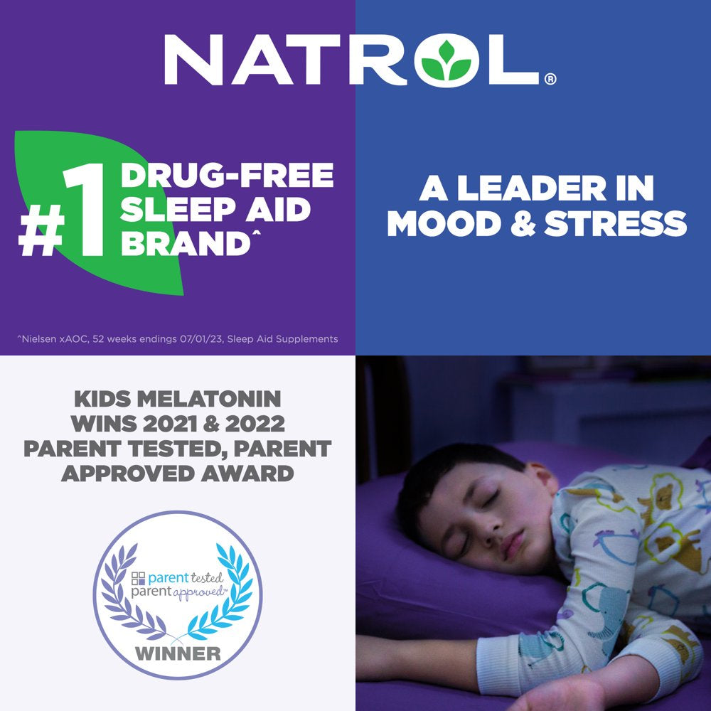 Natrol Kids Melatonin Sleep Aid Gummies, Ages 4 and Up, Drug-Free, Raspberry, 1Mg, 60 Count