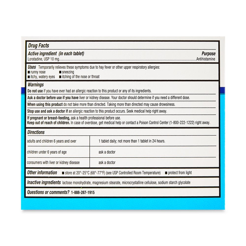 Equate Allergy Relief Loratadine Tablets 10 Mg, Antihistamine, 10 Count