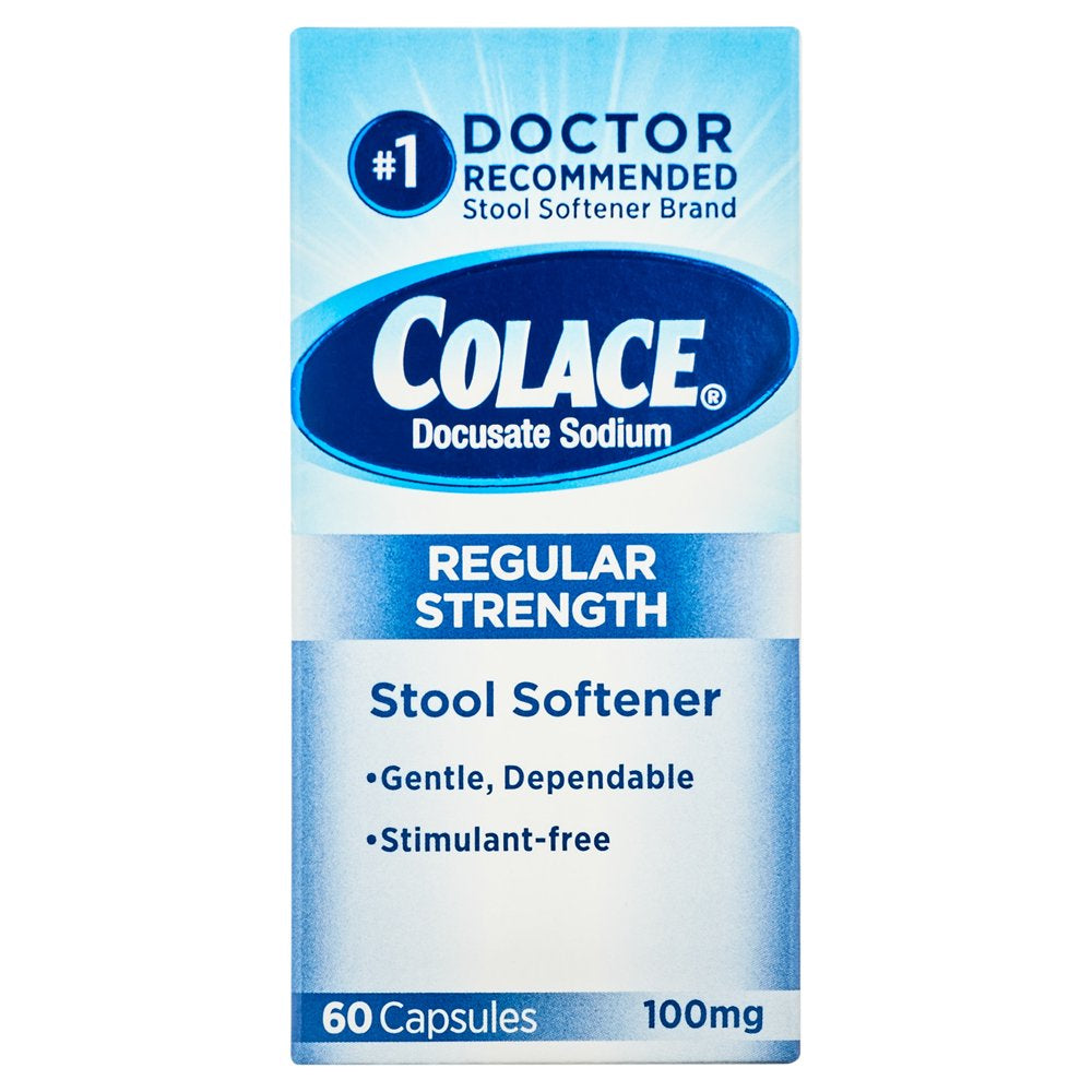 Colace® Regular Strength Stool Softener for Constipation Relief, 100Mg Capsules, 60 Ct