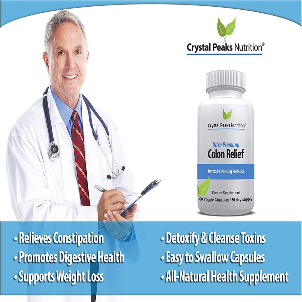 Crystal Peaks Nutrition Colon Cleanser Capsules for Constipation Relief and Weight Loss - Extra Strength Detox Pills Promote Regularity & Healthy Digestion for Relief from Gas and Bloating Discomfort