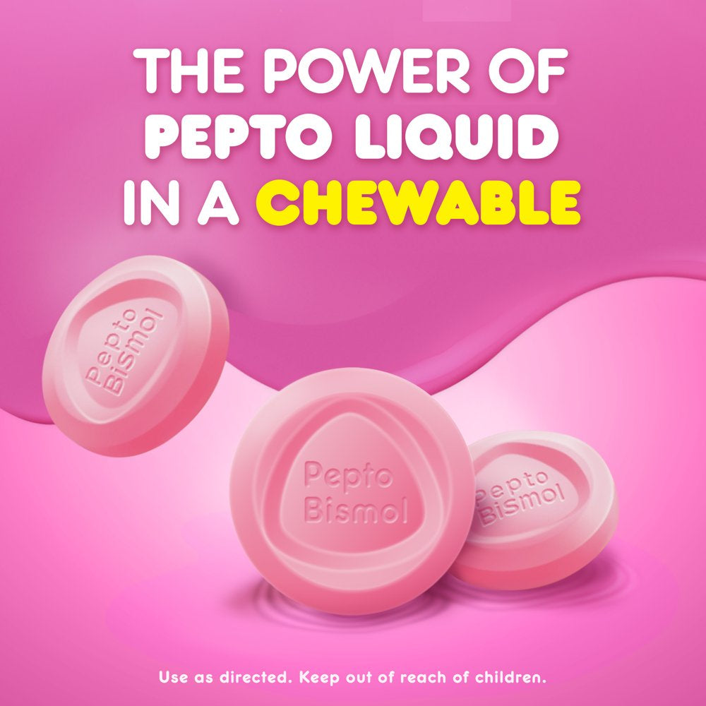 Pepto Bismol Chewable Tablets 5 Digestive Health Symptom Relief, Original Flavor 48 Count