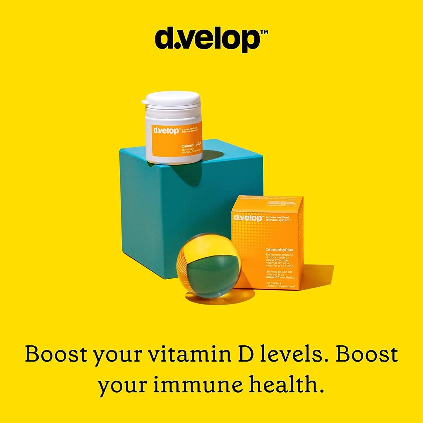 d.velop Vitamin D ImmunityPlus – 30 Tablets, 20 mcg (2400 IU) – Vitamin D Supplement w/ Zinc and Vitamin C - Immune Support – 3X Faster and More Effective† – Clinically Tested - Zinc and Vitamin D
