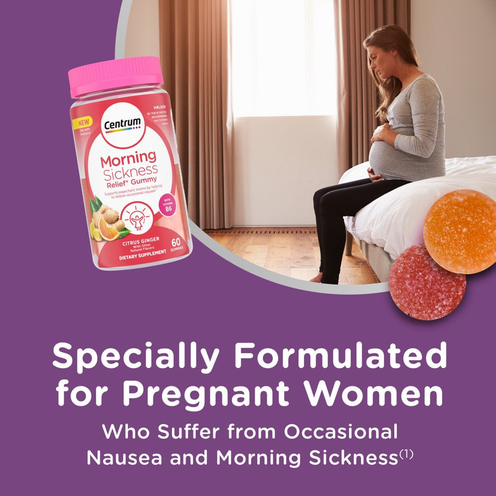 Centrum Morning Sickness Relief Gummies for Women'S Health, Citrus Ginger Flavor - 60 Count