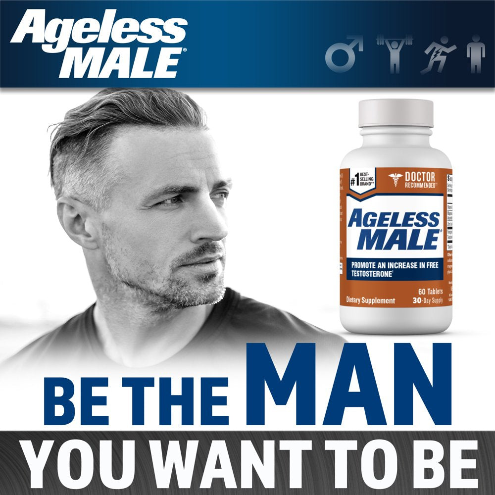 Ageless Male Free Testosterone Booster Tablets for Men, 60 Count