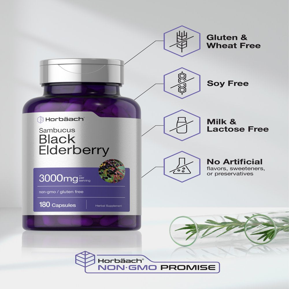 Black Elderberry Capsules 3000Mg | 180 Pills | by Horbaach