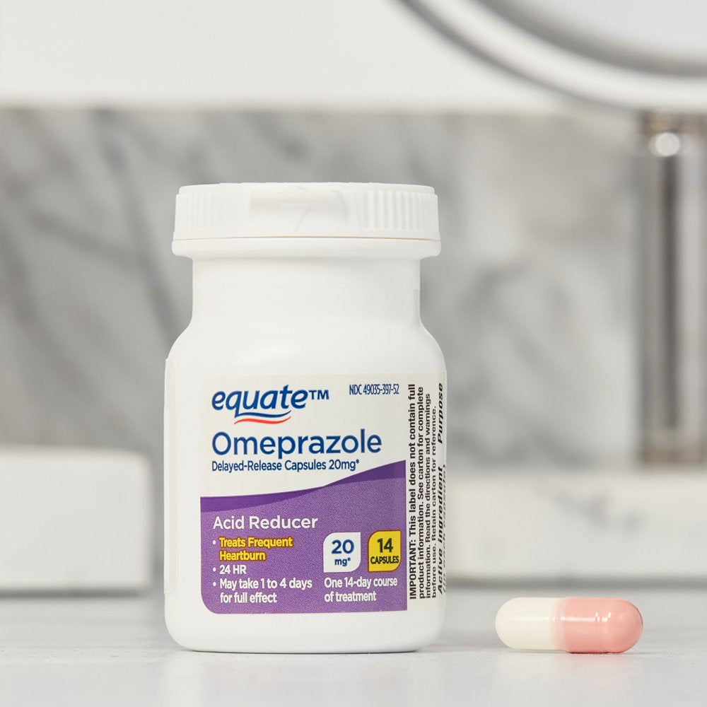 Equate Omeprazole Delayed-Release Acid Reducer Capsules 20Mg, 14 Count