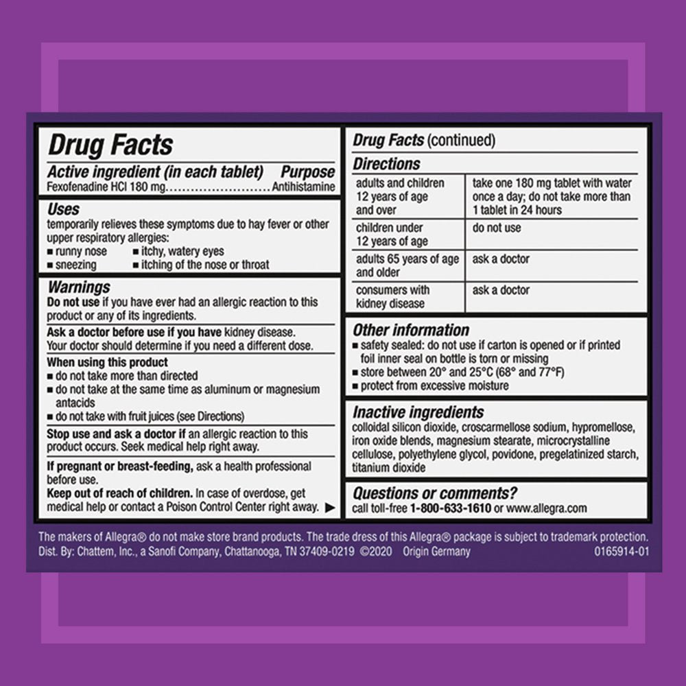 Allegra Adult 24HR Non-Drowsy Allergy Symptom Relief Tablets, 60 Ct