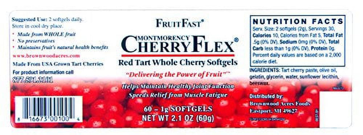 Cherryflex by Fruitfast - 100% Red Tart Organic Cherry Concentrate Supplement - 60 Count - Non-Gmo and Gluten Free - Promotes Healthy Joint Function*